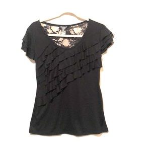 Black lace & ruffle tee
